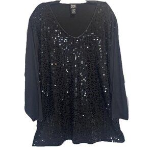 Jacque & KoKo Women's Black V-Neck Sequin Embellished Blouse Tunic Top Sz 18/20